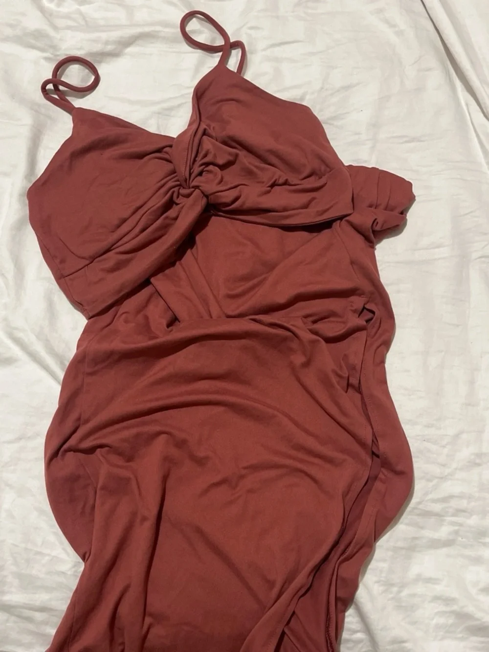 Fashion Nova Rust Red Twist-Front Skirt Set